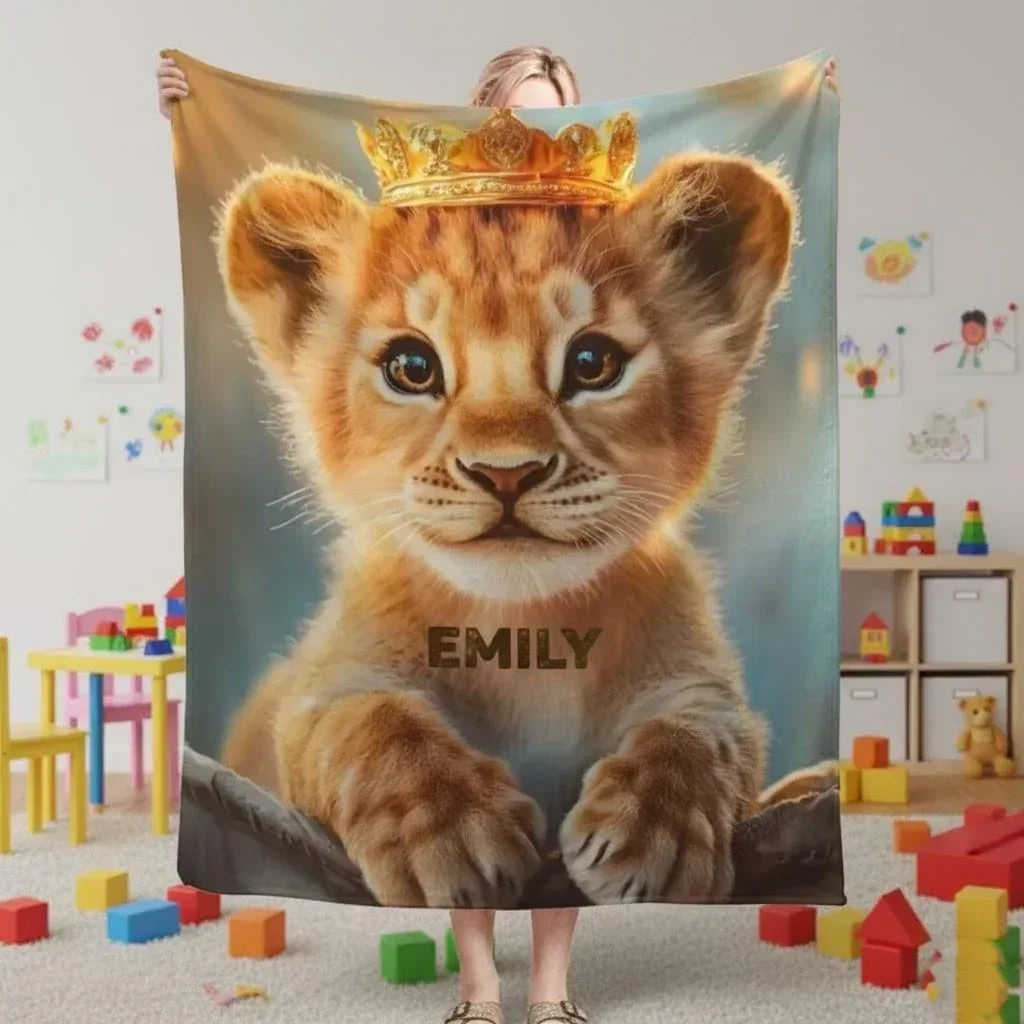 Customizable Lion King Baby Blanket: Simba Cub Keepsake Throw, Flannel Fleece Name Gift