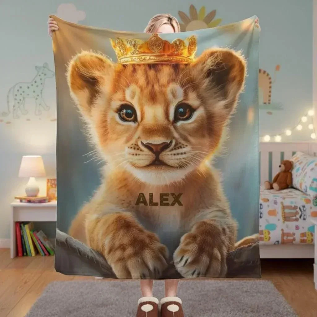 Customizable Lion King Baby Blanket: Simba Cub Keepsake Throw, Flannel Fleece Name Gift