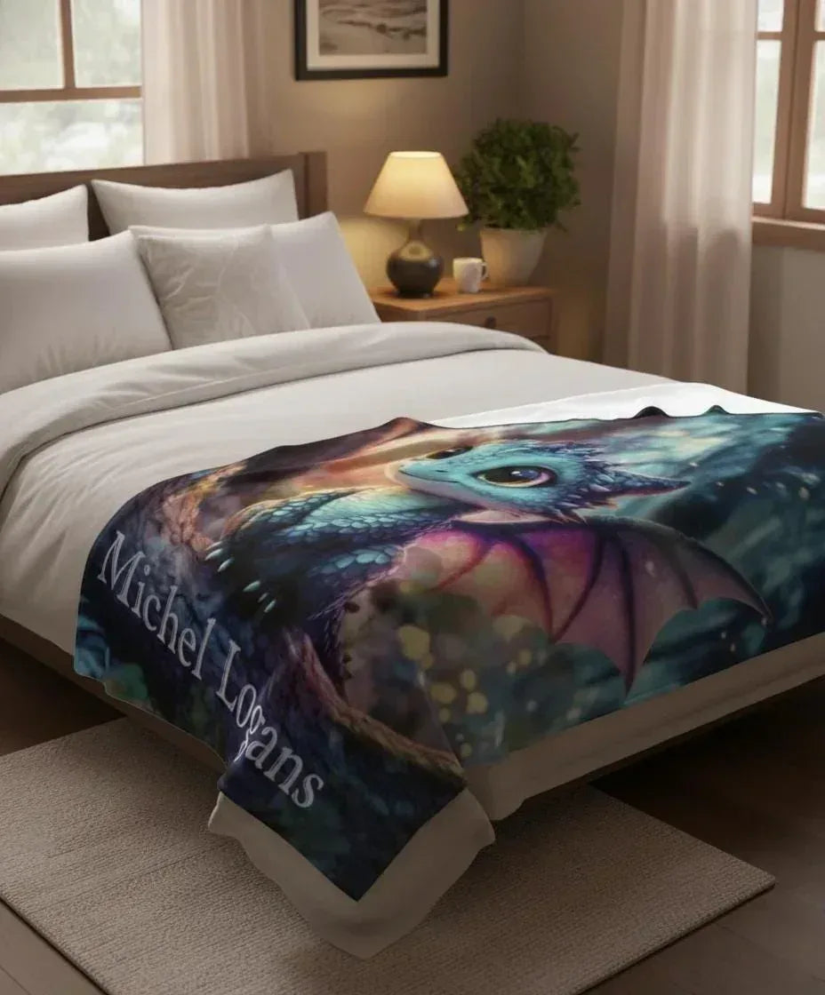 Personalized Dragon Blanket: Magical Flannel Fleece Throw, Super Soft Name Gift