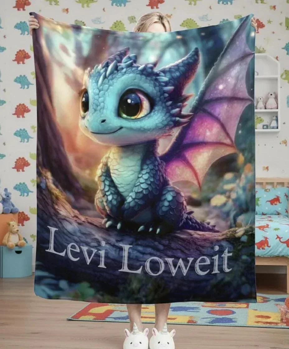 Personalized Dragon Blanket: Magical Flannel Fleece Throw, Super Soft Name Gift
