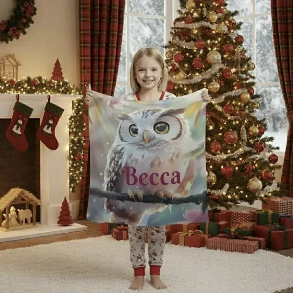 Personalized Owl Blanket: Magical Floral Fleece Throw, Soft Name Gift