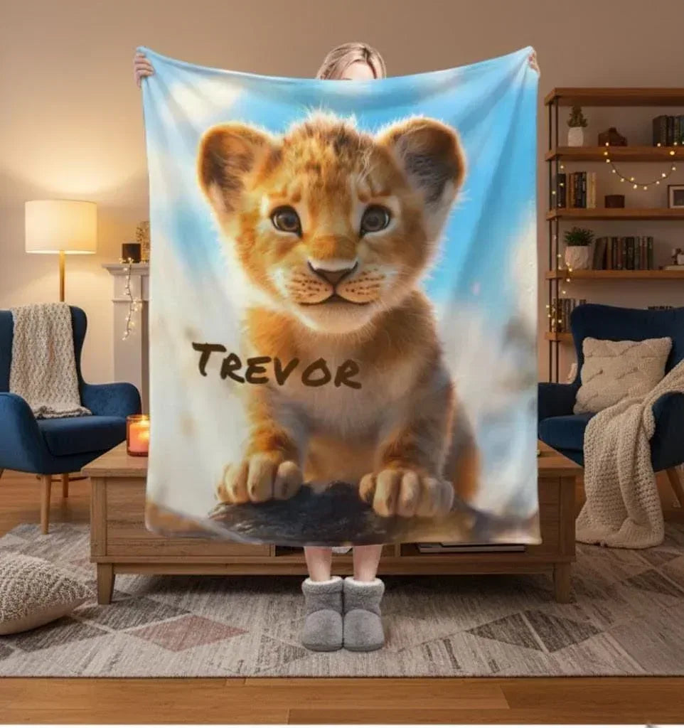 Personalized Baby Lion King Blanket: Soft Flannel Throw, Custom Name Gift