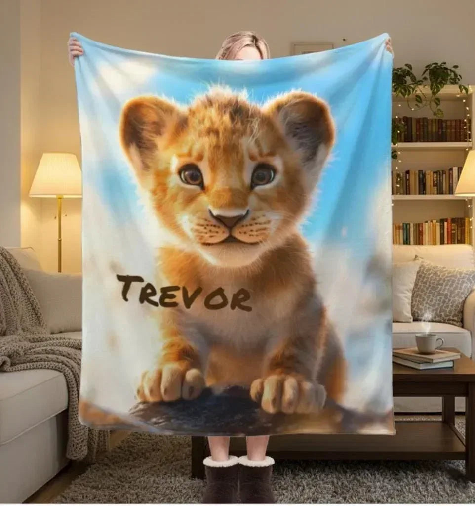 Personalized Baby Lion King Blanket: Soft Flannel Throw, Custom Name Gift