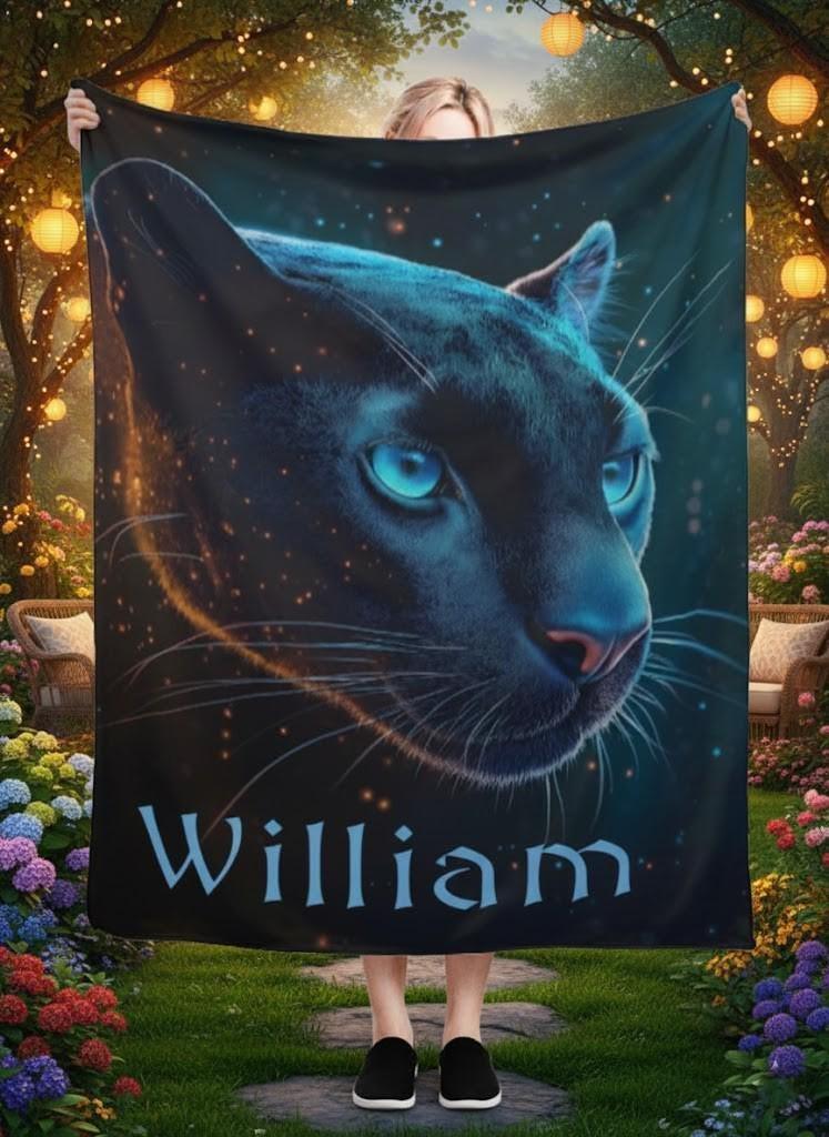 Personalized Black Panther Blanket: Cosmic Starry Night Soft Throw, Soft Flannel Fleece