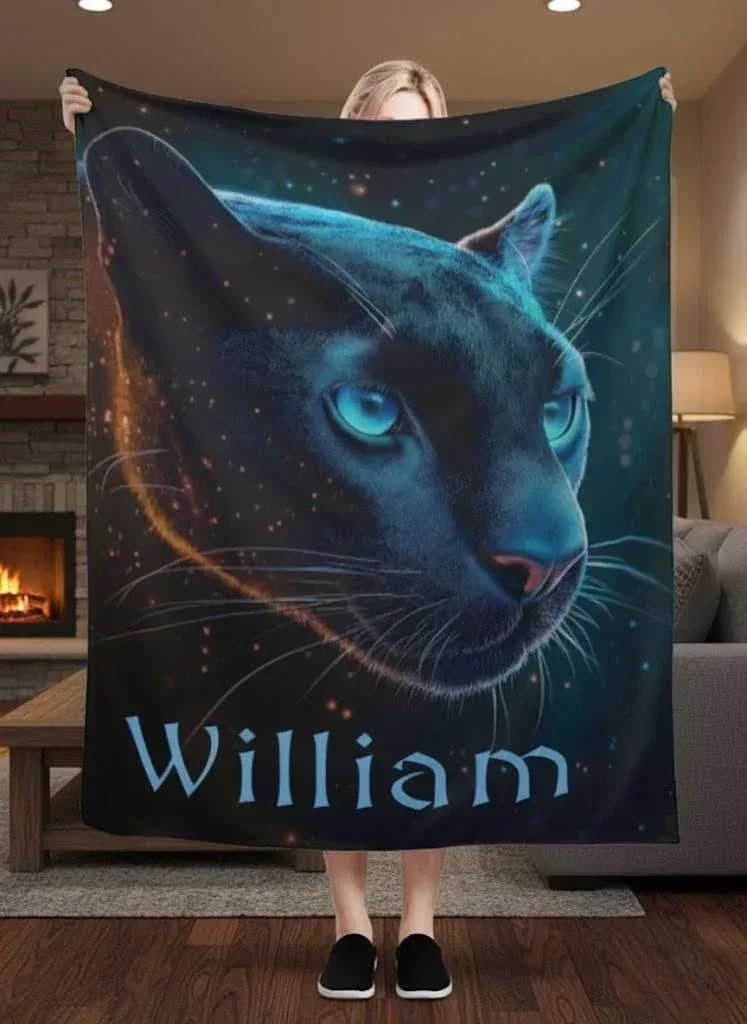 Personalized Black Panther Blanket: Cosmic Starry Night Soft Throw, Soft Flannel Fleece