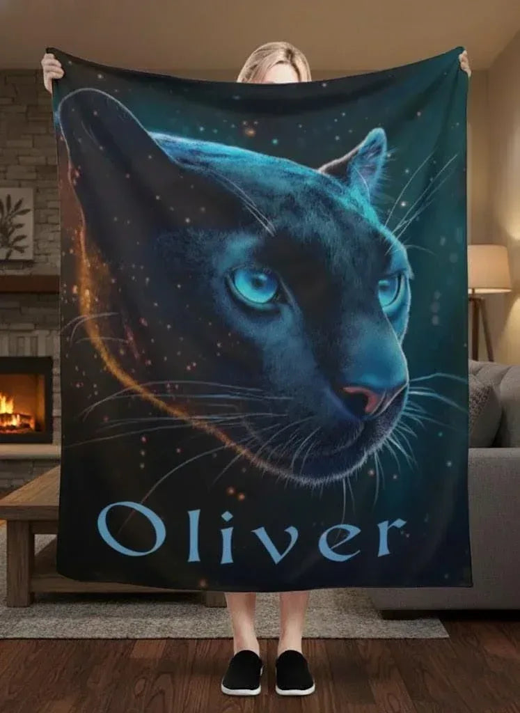Personalized Black Panther Blanket: Cosmic Starry Night Soft Throw, Soft Flannel Fleece