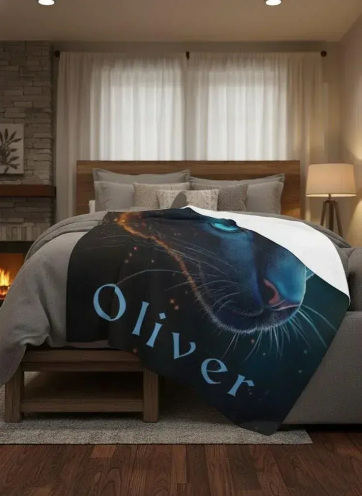 Personalized Black Panther Blanket: Cosmic Starry Night Soft Throw, Soft Flannel Fleece