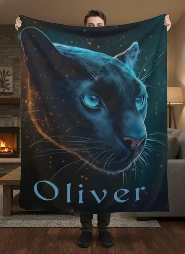 Personalized Black Panther Blanket: Cosmic Starry Night Soft Throw, Soft Flannel Fleece