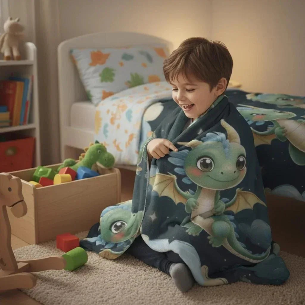 Personalized Green Dragon Blanket: Starry Night Bedroom Decor, Flannel Fleece Throw