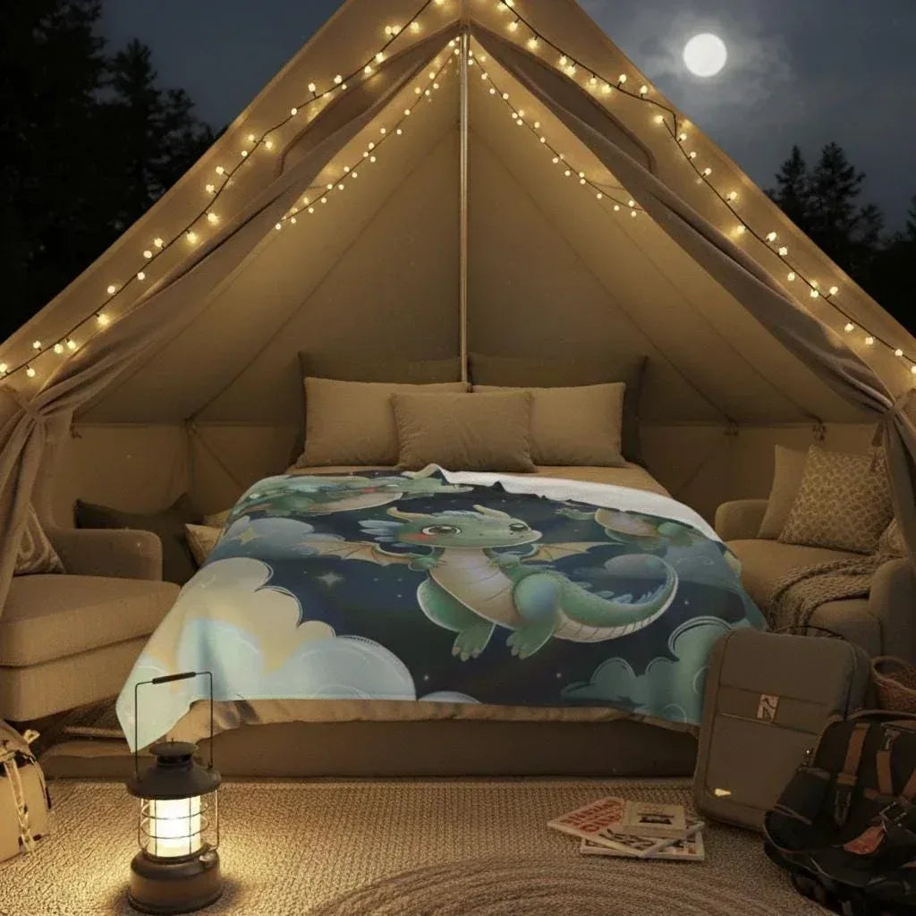 Personalized Green Dragon Blanket: Starry Night Bedroom Decor, Flannel Fleece Throw
