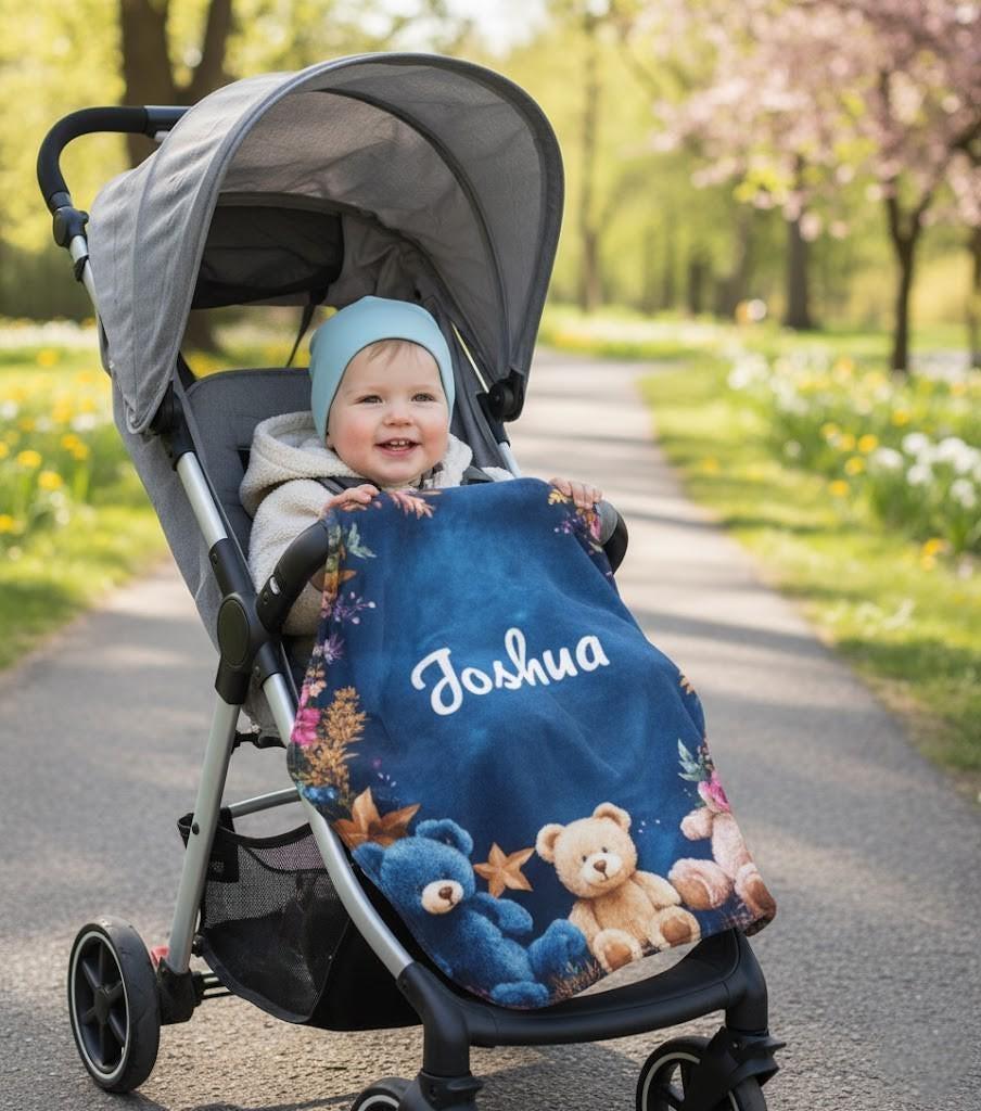 Personalized Teddy Bear Plush Blanket: Soft Flannel Fleece, Autumn Leaves, Custom Name Gift