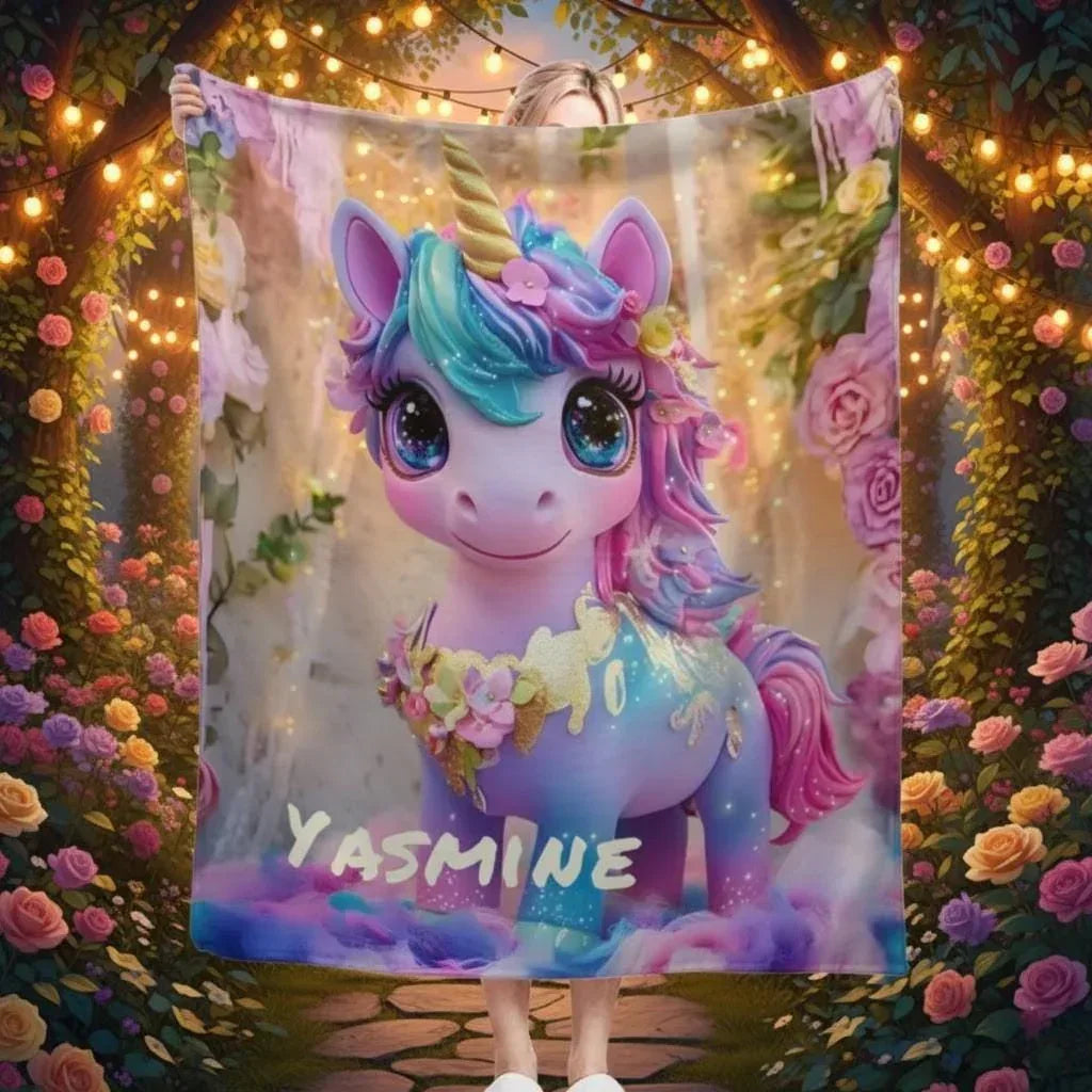 Personalized Unicorn Blanket: Soft Flannel Fleece Throw, Magical Name Gift