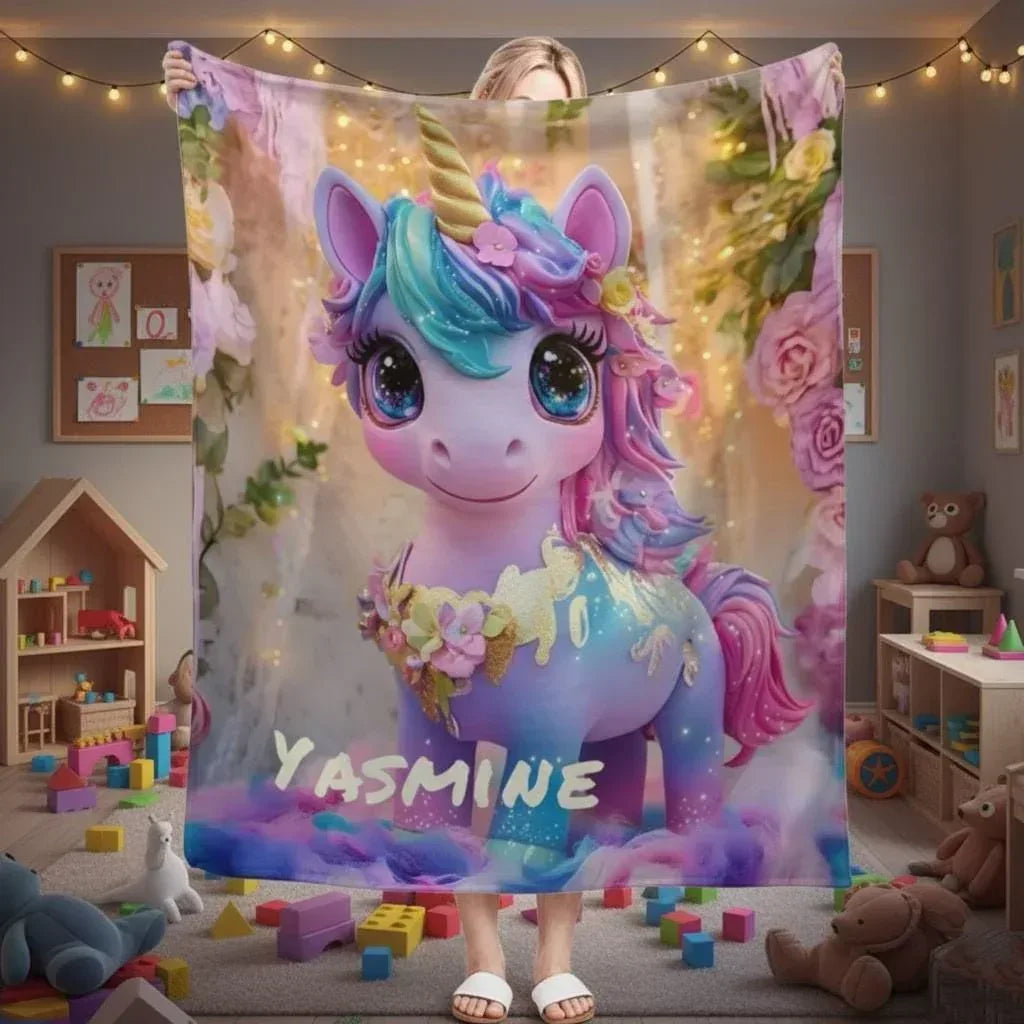 Personalized Unicorn Blanket: Soft Flannel Fleece Throw, Magical Name Gift