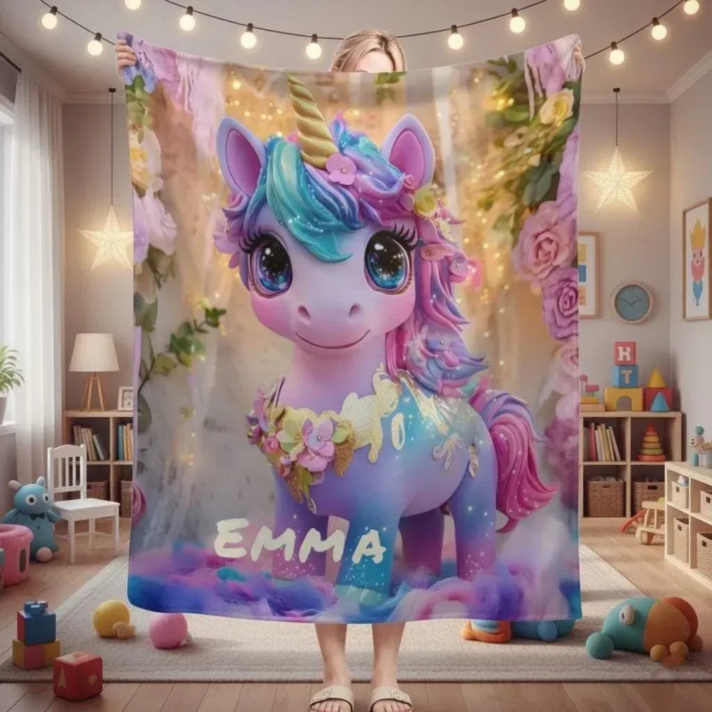 Personalized Unicorn Blanket: Soft Flannel Fleece Throw, Magical Name Gift