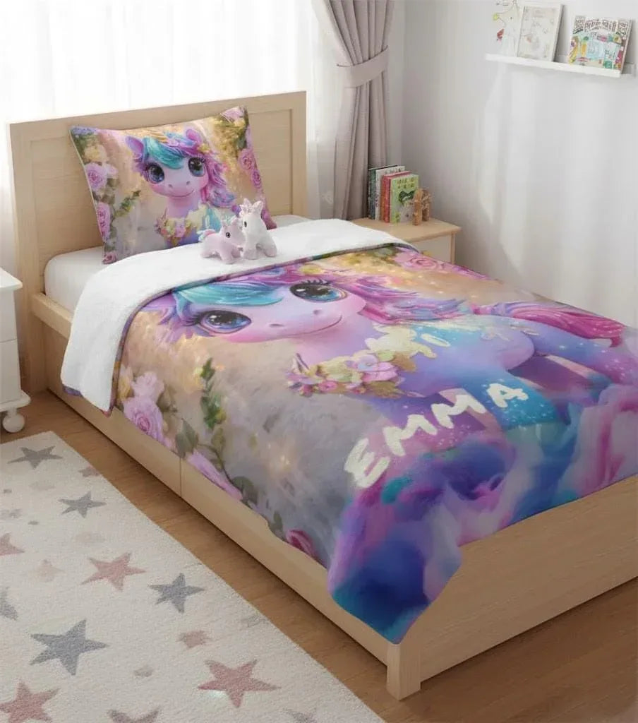 Personalized Unicorn Blanket: Soft Flannel Fleece Throw, Magical Name Gift