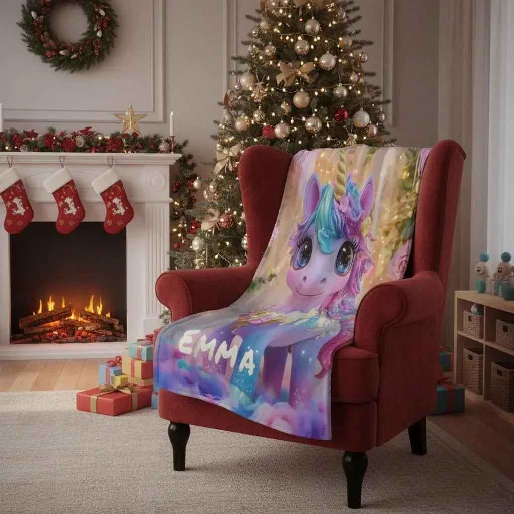 Personalized Unicorn Blanket: Soft Flannel Fleece Throw, Magical Name Gift