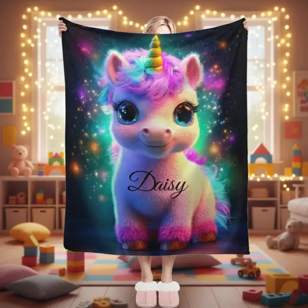 Personalized Cosmic Unicorn Blanket - Magical Galaxy Flannel Fleece Throw Super Soft Custom Name Gift