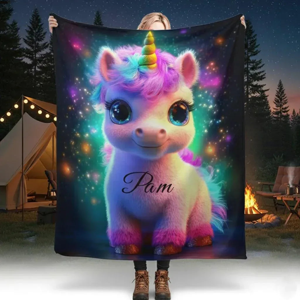 Personalized Cosmic Unicorn Blanket - Magical Galaxy Flannel Fleece Throw Super Soft Custom Name Gift