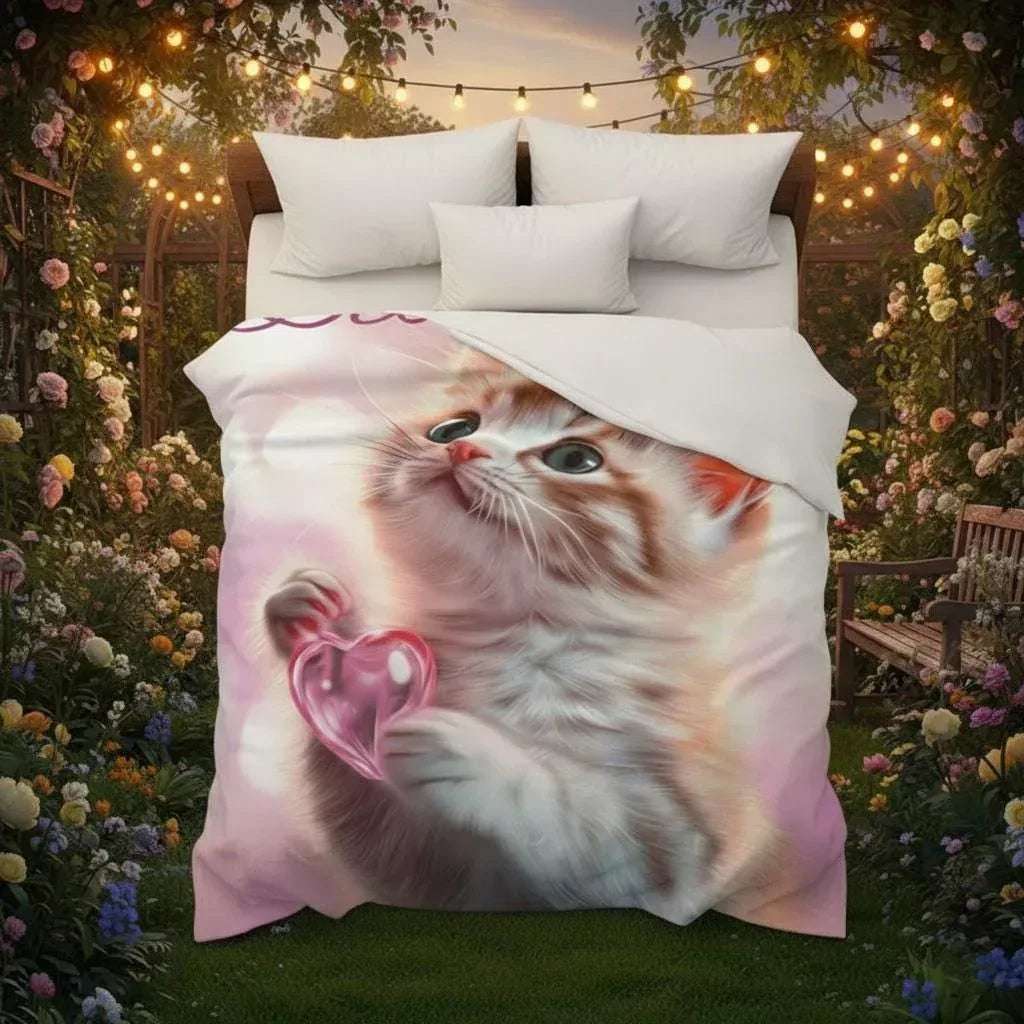 Personalized Kitten Blanket: Whimsical Heart Flannel Fleece Throw, Pink Kitty Cat Lover Gift