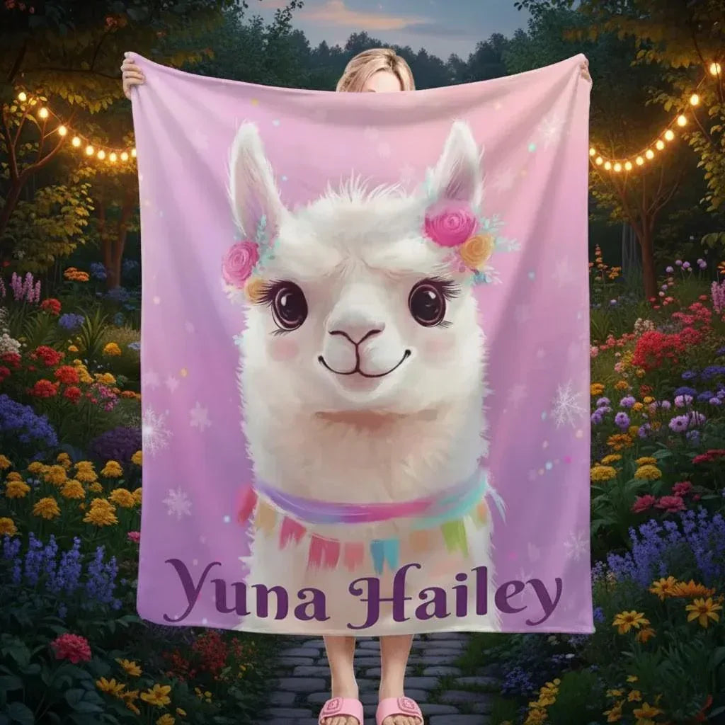 Personalized Llama Fleece Blanket: Alpaca Custom Name Throw