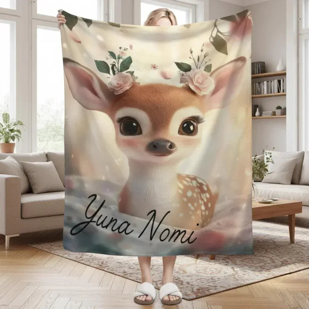 Personalized Forest Deer Blanket - Whimsical Nature Throw Custom Name Woodland Gift