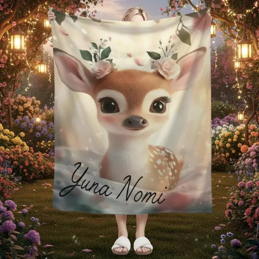 Personalized Forest Deer Blanket - Whimsical Nature Throw Custom Name Woodland Gift