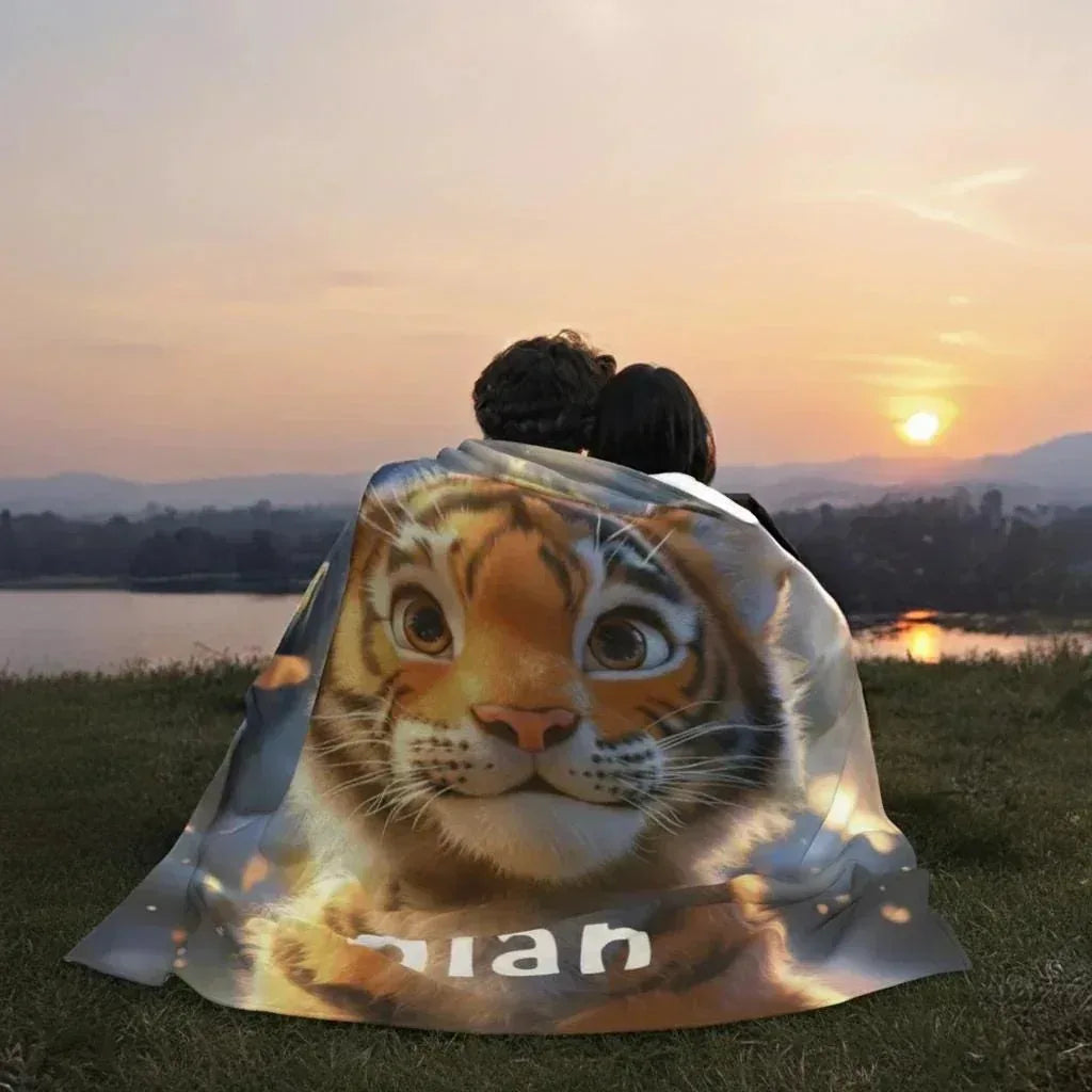 Personalized Baby Tiger Blanket - Soft Microfiber Jungle Throw Custom Name Gift