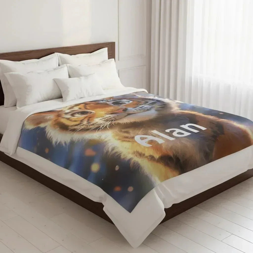 Personalized Baby Tiger Blanket - Soft Microfiber Jungle Throw Custom Name Gift
