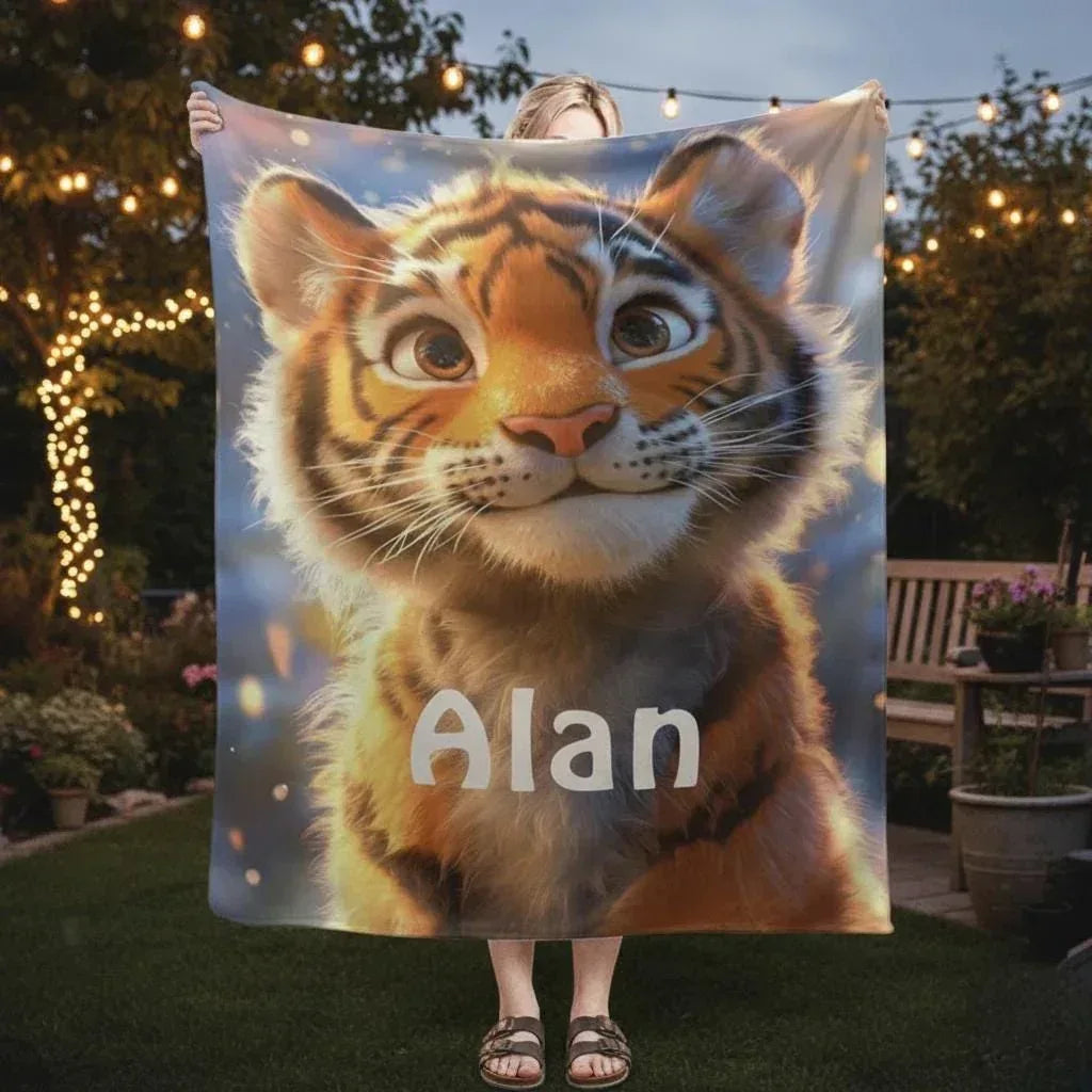 Personalized Baby Tiger Blanket - Soft Microfiber Jungle Throw Custom Name Gift