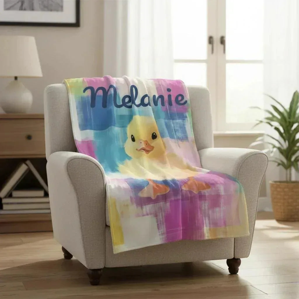 Personalized Baby Duck Blanket: Soft Microfiber, Colorful Duckling Chick Farm, Super Soft Name Gift