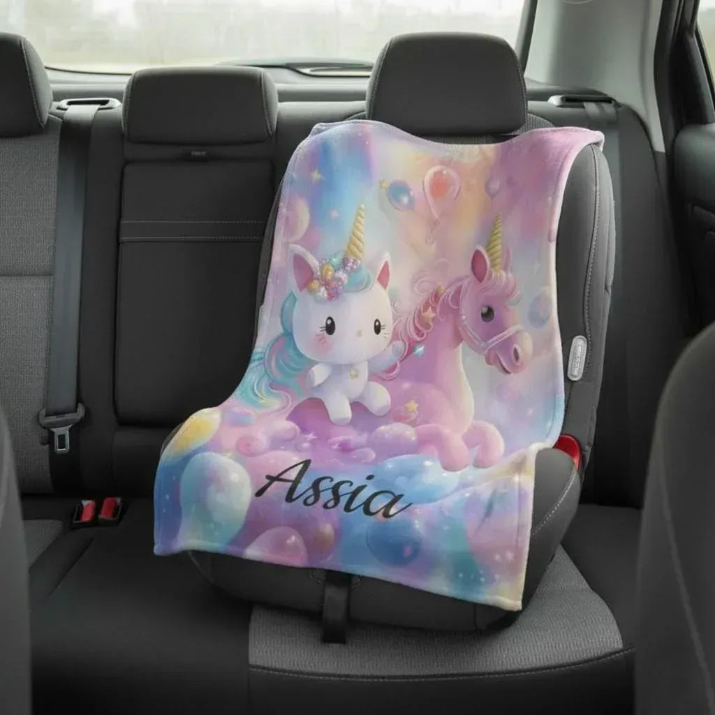 Personalized Kitty& Unicorn Fleece Blanket: Custom Name Throw, Soft Flannel