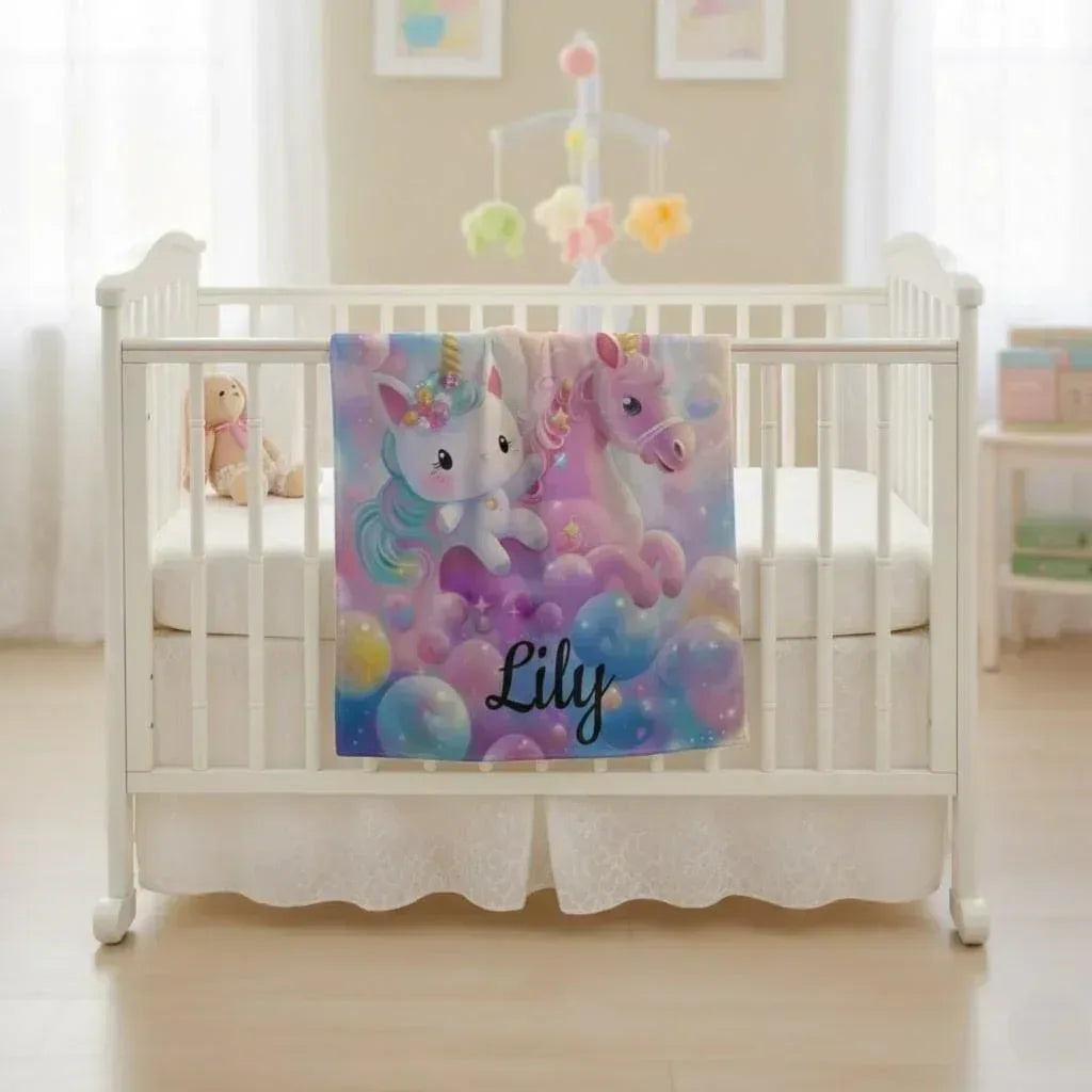 Personalized Kitty& Unicorn Fleece Blanket: Custom Name Throw, Soft Flannel