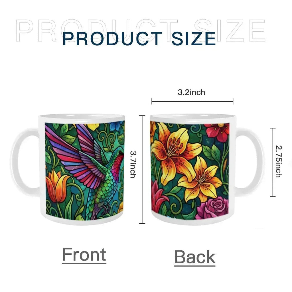 Hummingbird Colorful Mug: Stained Glass Design, Hot Chocolate, Coffee Mug, Tea Cup