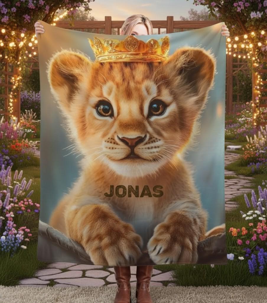 Customizable Lion King Baby Blanket: Simba Cub Keepsake Throw, Flannel Fleece Name Gift