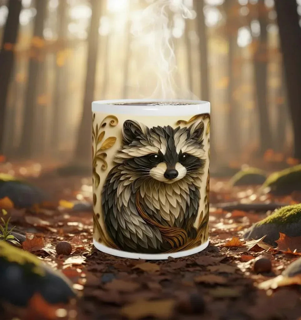 Whimsical Raccoon Mug: Adorable Animal Lover Gift, Hot Chocolate, Coffee Mug, Tea Cup