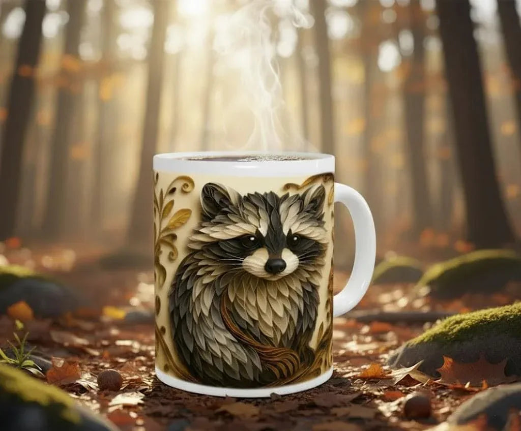 Whimsical Raccoon Mug: Adorable Animal Lover Gift, Hot Chocolate, Coffee Mug, Tea Cup