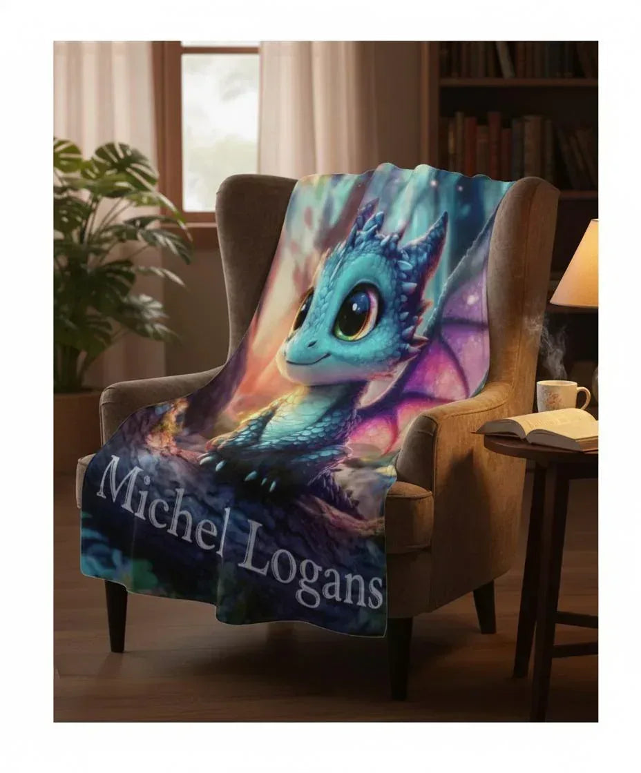 Personalized Dragon Blanket: Magical Flannel Fleece Throw, Super Soft Name Gift