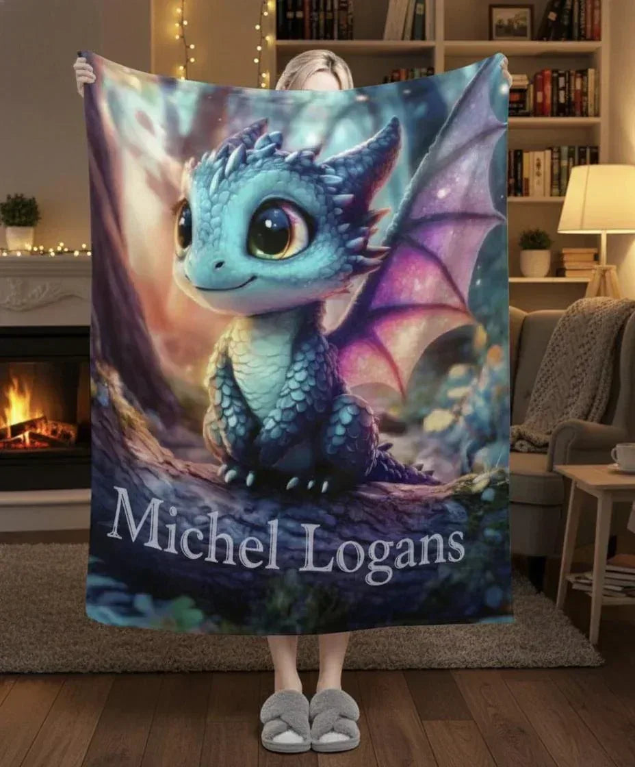 Personalized Dragon Blanket: Magical Flannel Fleece Throw, Super Soft Name Gift