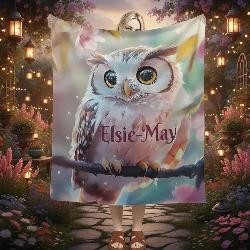 Personalized Owl Blanket: Magical Floral Fleece Throw, Soft Name Gift