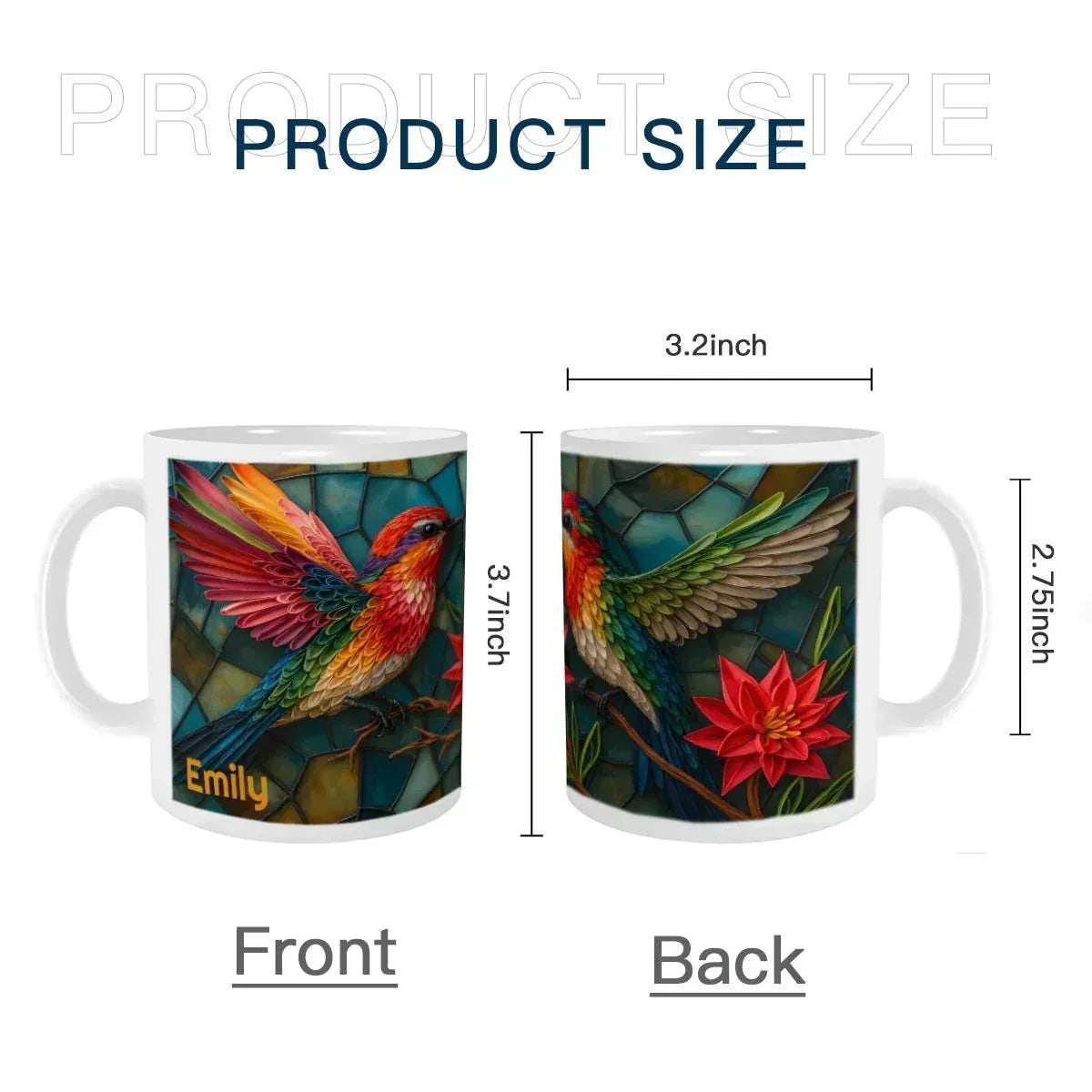 Personalized Stained Glass Hummingbird Coffee Mug: Bohemian Ceramic Tea Cup - Gift with Name
