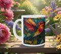 Personalized Stained Glass Hummingbird Coffee Mug: Bohemian Ceramic Tea Cup - Gift with Name