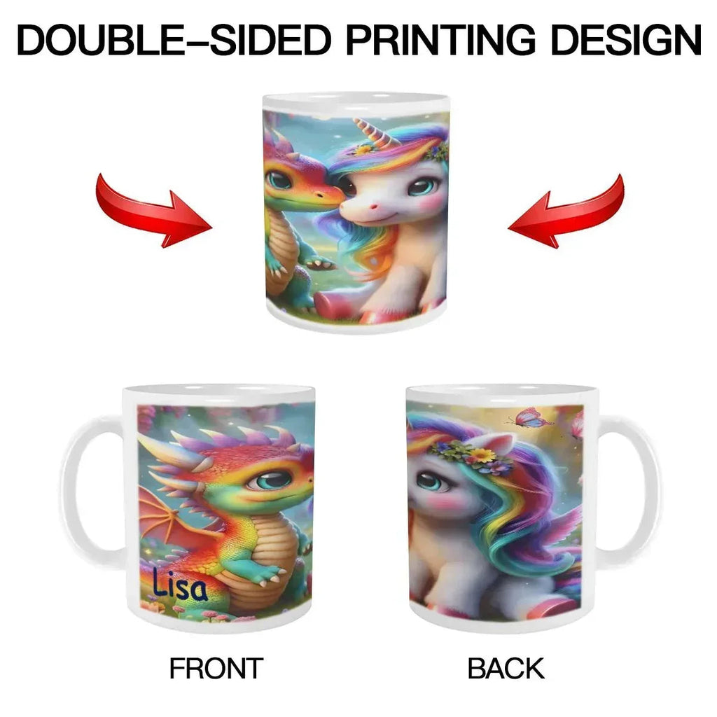 Personalized Unicorn Dragon Coffee Mug, Tea Cup: Hot Chocolate Gift for Fantasy Lovers