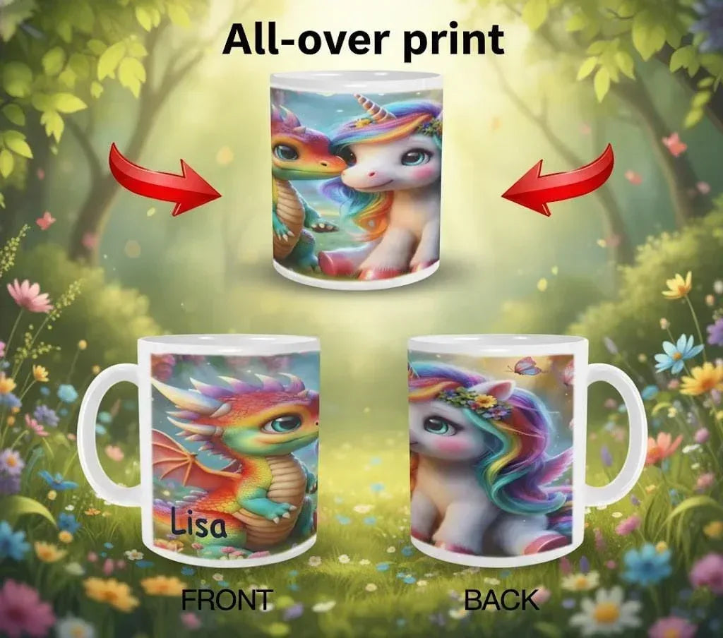 Personalized Unicorn Dragon Coffee Mug, Tea Cup: Hot Chocolate Gift for Fantasy Lovers