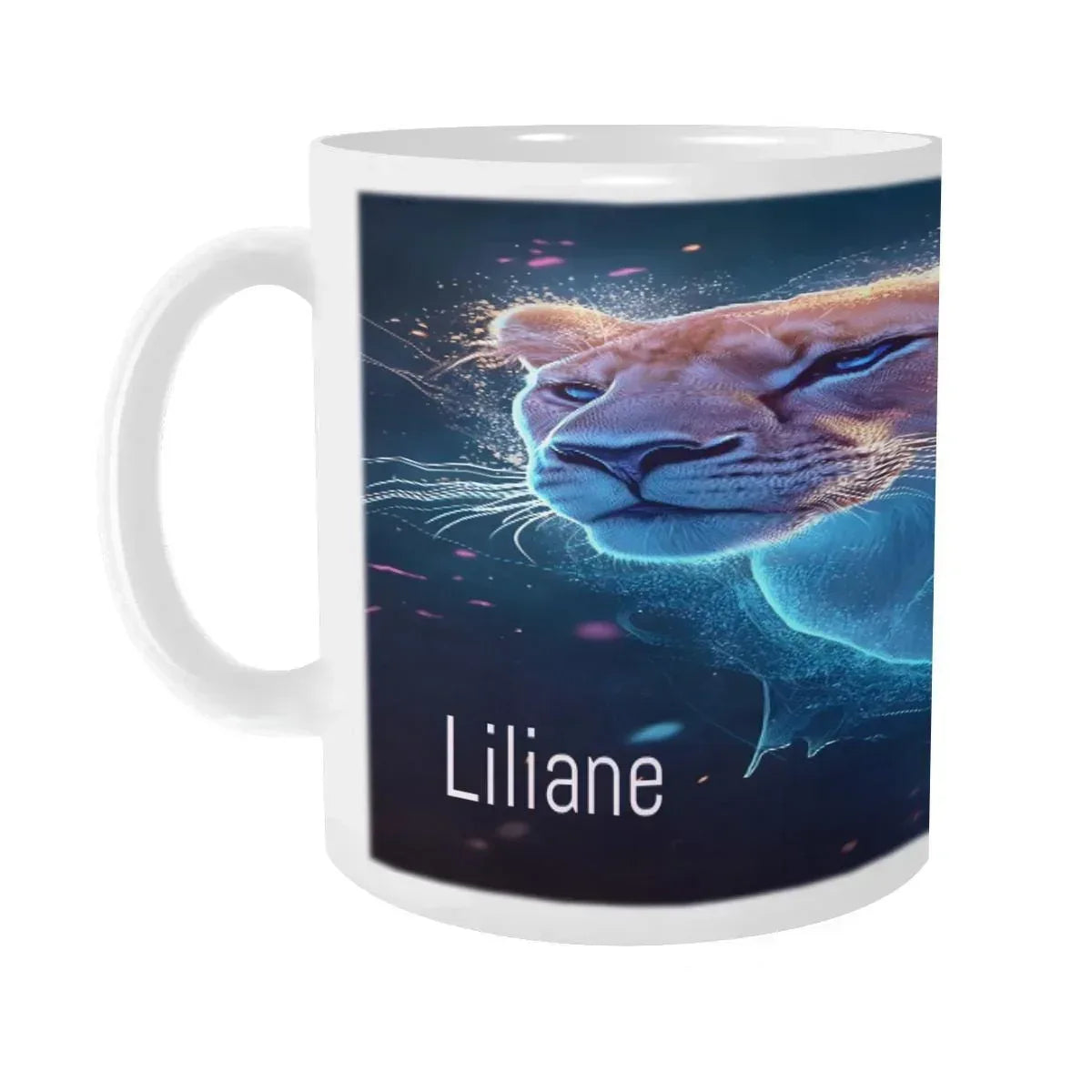 Personalized Custom Name Coffee Mug | Lion Hot Chocolate Gift | Nebula Predator Cat Tea Cup