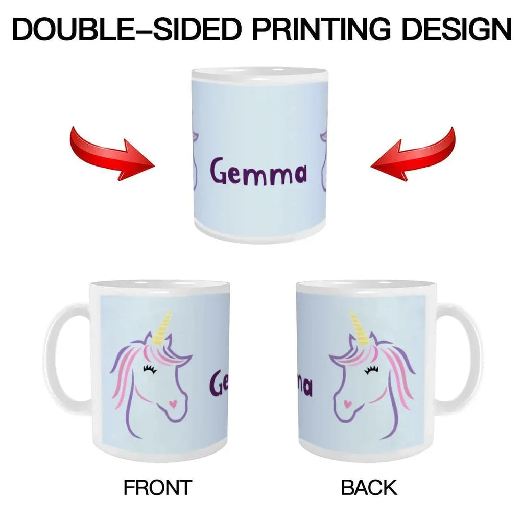 Personalized Ceramic Unicorn Tea & Coffee Mug: 11oz White Cup, Custom Name Gift