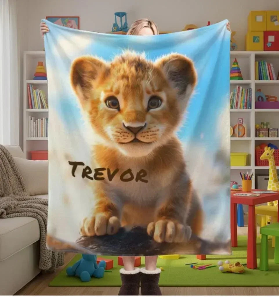 Personalized Baby Lion King Blanket: Soft Flannel Throw, Custom Name Gift