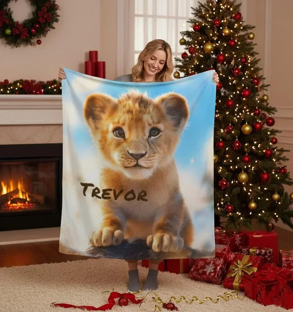 Personalized Baby Lion King Blanket: Soft Flannel Throw, Custom Name Gift