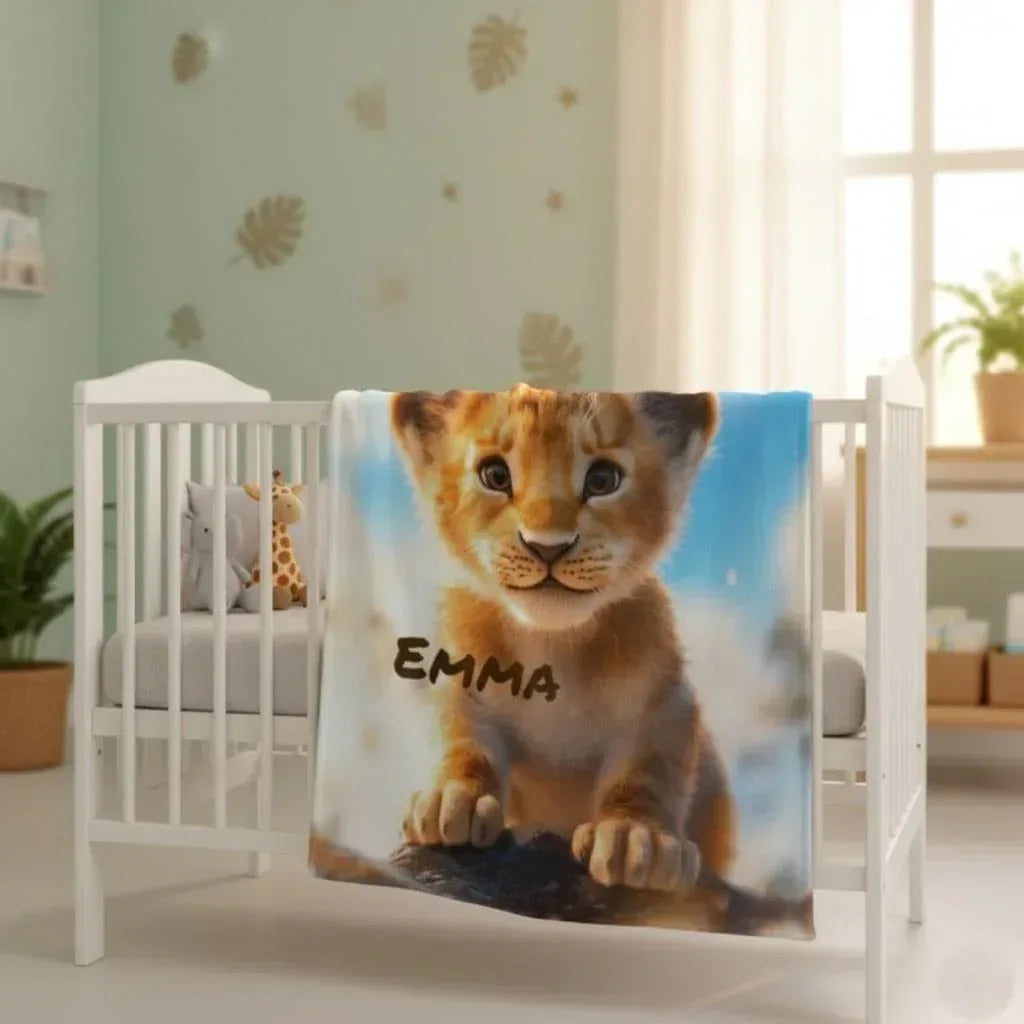Personalized Baby Lion King Blanket: Soft Flannel Throw, Custom Name Gift
