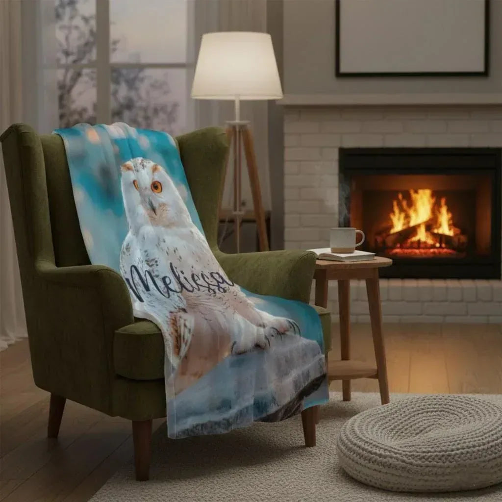 Personalized Wizard Owl Blanket – Magical Flannel Fleece Throw, Name Gift