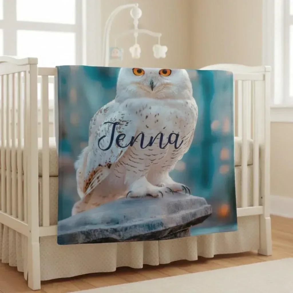 Personalized Wizard Owl Blanket – Magical Flannel Fleece Throw, Name Gift
